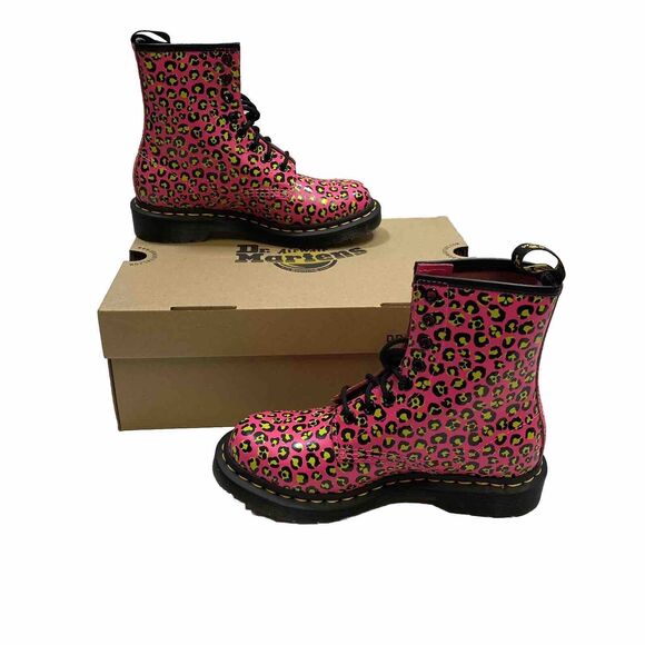 Dr Martens 1460 Leopard Pink Water Repellent Leather Boot Lace Up Women US 6 - Picture 2 of 14
